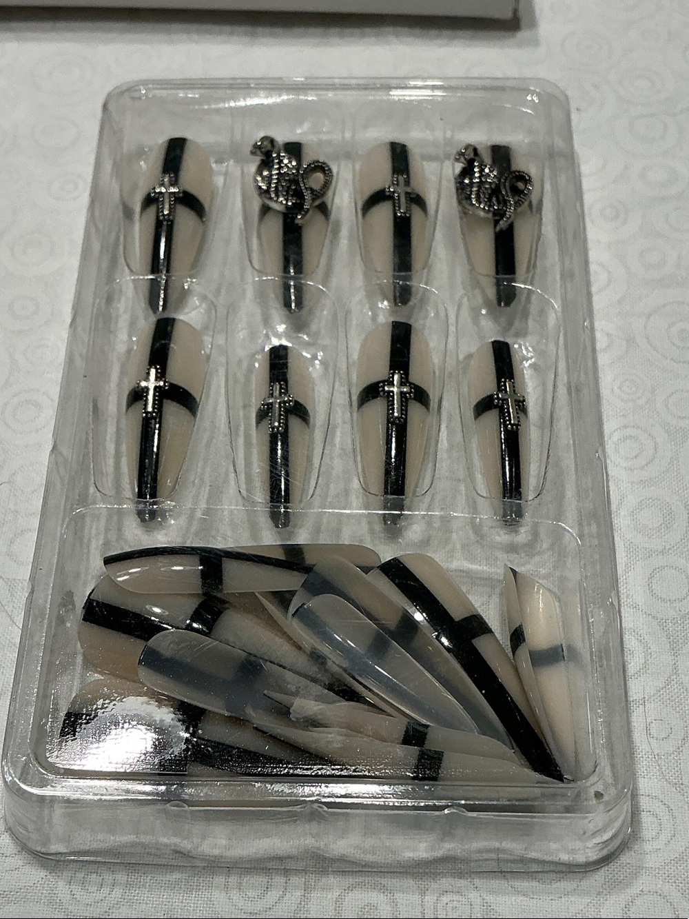 Gothic Style Press On Nails with Cross or Snake Embellishment